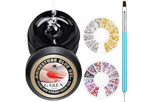 GA&EN Wipe Off 15ml LED Gel Rhinestone Glue for Nails+Gems (Glass+Gold+Acrylic)+1 Dual-Use Pen (Dotting & Brush) Nail Art Clear Resin Polish Thicker Sticky Adhesive Holds Decoration Jewelry Diamond Beads