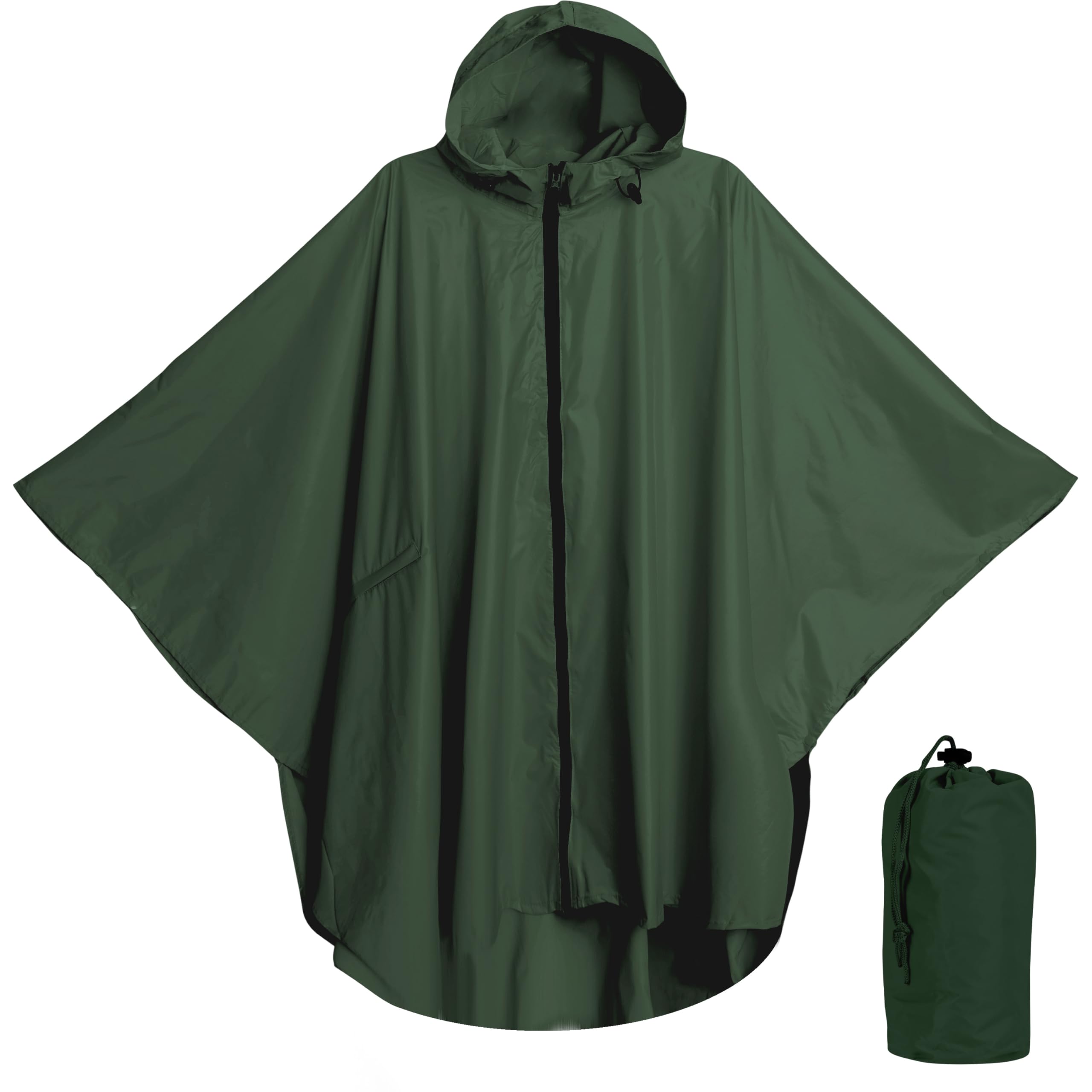 Photo 1 of (STING DAMAGED) (BAGGED) Heavy Duty Rain Poncho for Backpacking, Waterproof Lightweight for Adults, Military, Emergency, Camping, Men, Women (Adult-Round-Olive Green)