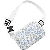 JOVAKIT Quilted Cotton Fanny Pack for Women Girls, Fashion Waist Packs with Adjustable Strap, Floral Coquette Running Waist Packs, Zipper Fanny Pack Crossbody Bags Travel Storage Bag (Blue)