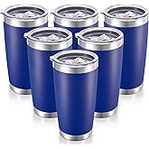 Cool Yoleb 20 oz Tumblers Bulk Stainless Steel Tumbler with Lid Double Wall Vacuum Insulated Coffee Mug 20oz Powder Coated Cup for Hot and Cold Drinks, Blue, 6 pack