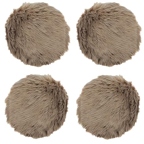 Bada Bing 4er Set Deko Fell Sitzauflage Fellimitat Braun Lammfell Imitat Kunstfell Ca. Ø 34 cm Kuscheliges Stuhlkissen Super 
