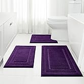 HOMEIDEAS Bathroom Rugs Sets 3 Piece, Super Soft and Absorbent Non Slip Microfiber Toilet Bath Mat with U-Shaped (Purple)