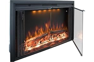 Benrocks 50'' Electric Fireplace Inserts with Glass Door, Recessed Wall Electric Fireplace Heater with Fire Crackling Sound, Adjustable Top Light & Flame Speed, Overheating Protection, 750/1500W Black