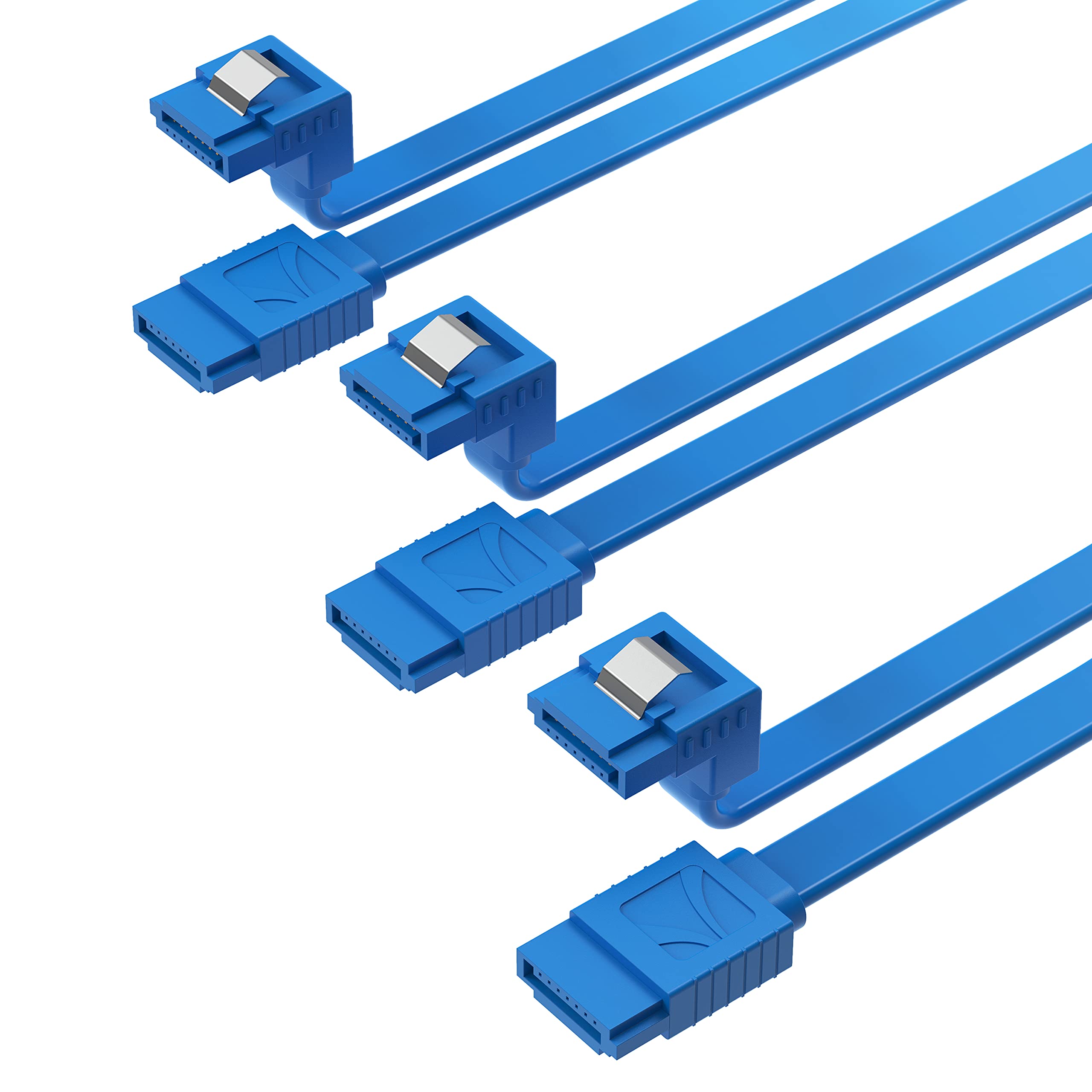 SATA 6Gbps Cable (3 Pack) - L Shape 7 Pin SATA III With Locking Latch for HDD/SSD, CD, and DVD Drives - 50 cm, Blue (CB-SRB3)