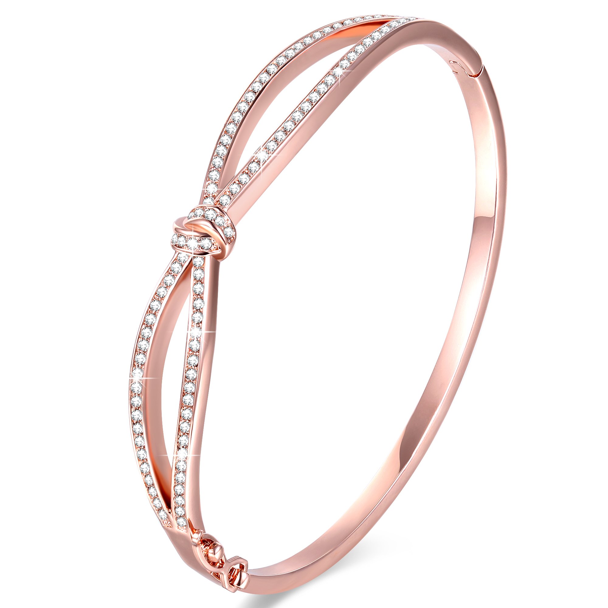 Angelady Women\'s Silver/Gold Plated Crystal Bracelets Mother\'s Day Gifts Swarovski White Gold Plated Adjustable Hinged Jewelry (2)