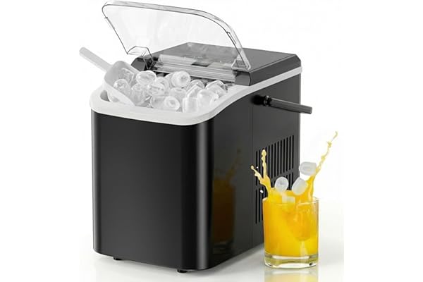 NEWBULIG Ice Makers Countertop with Handle, Portable Ice Machine, 9 Bullet Cubes in 6 Mins, 26lbs in 24Hrs, Auto-Cleaning, with Basket and Scoop, for Home, Kitchen, RV, Camping, Black