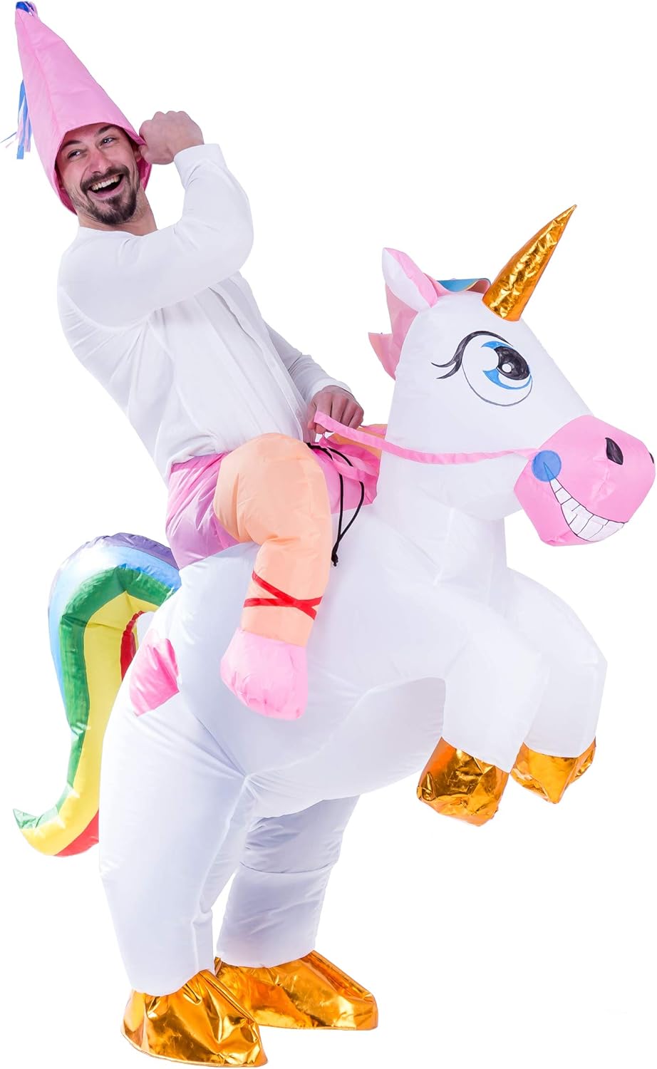 Spooktacular Creations Inflatable Costume Unicorn Riding a Unicorn Air Blow-up Deluxe Halloween Costume - Adult Size: Clothing