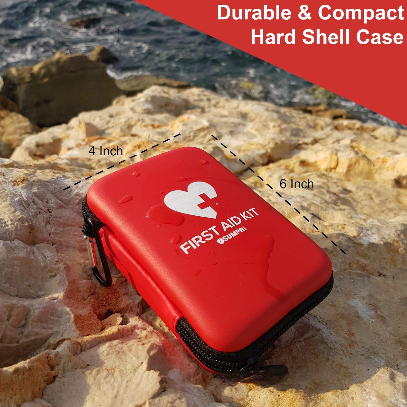 SUMPRI Mini First Aid Kit -Hard Shell Case Camping First Aid Kit -Compact & Lightweight Emergency Medical Supply -Thermal Blanket for Backpacking, Hiking, Travel, Home, Outdoor Or Car -80 Pieces