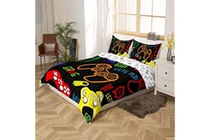 Feelyou Kids Gamer Duvet Cover Set Queen Size for Boys Child Bedroom Video Game Bedding Set,Modern Gamepad Gamer Console Comf