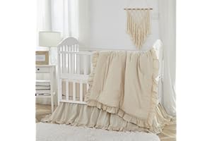 Brandream Gender Neutral Boho Bohemian Baby Girl Boy Nursery Crib Bedding Set 3 Pieces Solid Beige Farmhouse Chic Ruffle Unisex Cozy 100% Washed Cotton
