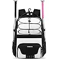 COMECOI Softball Bag, Lightweight Baseball Backpack with Shoes Compartment, Baseball Bat Bags with Fence Hook for TBall Bat & Equipment, for Batting Mitten, Helmet, for Girls, Boys, Youth, Adults