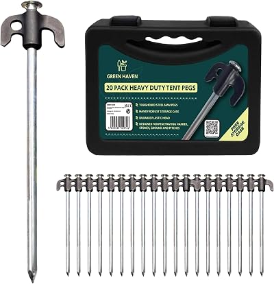 Green Haven 20 Pack Heavy Duty Tent Pegs Galvanised Steel Ground Stakes