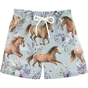 Pigsaly Watercolor Brown Horse Lavender Boys Swim Board Shorts 2T
