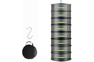Bestio 8 Layer Herb Drying Rack,Hanging Drying Rack Mesh for Plants with Zipper, One S Hook, Black Weed Drying Rack Net, for Drying Herb Flowers Buds Fish Vegetables