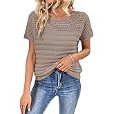 SHEWIN Womens Sweaters Crew Neck Short Sleeve Shirts Summer Tops Knit Hollow Out T Shirts Sweater Blouses