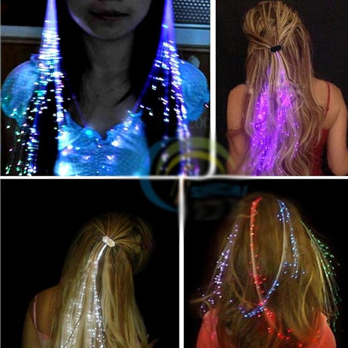 Leuchtende Led Haar Zöpfe 10er Set- Très Chic Mailanda LED Haarsträhnen Glühwürmchen Rainbow Fasching Party