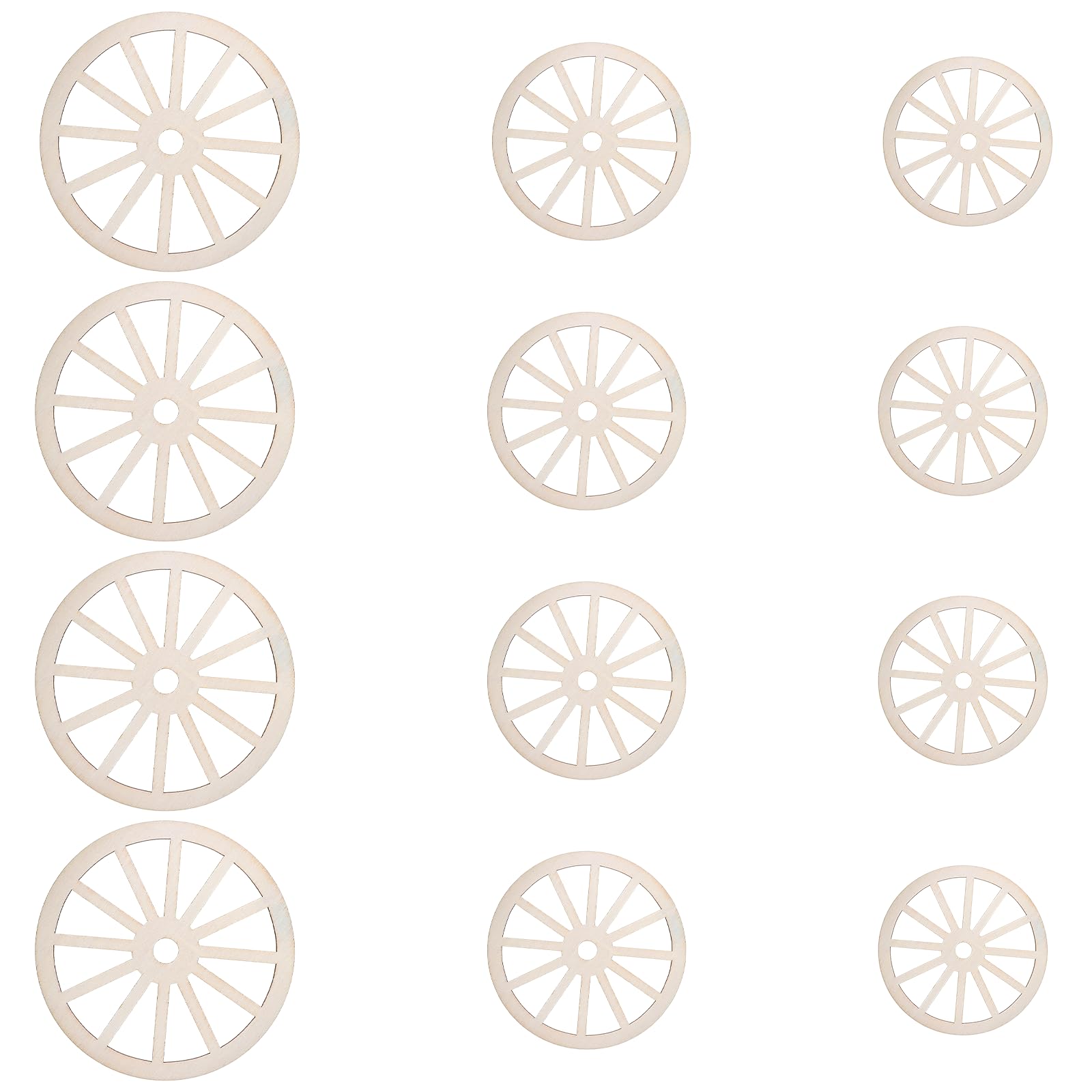 View 1 of 12pcs Wooden Wheels for Crafts, 3 Sizes Unfinished Wood Wheel Wooden Wagon Wheel Decor Blank Wood Slices Cutout Car Train Wheels Pieces for DIY Craft Painting Home Bar Party Decoration
