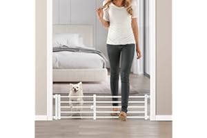 Malier Dog Gate with a Small Door, Extra Wide All Metal Short Dog Gate Pet Gate for Stairs, 10'' Tall Pressure Mount Easy Step Over Puppy Gate Low Gate for Doorways