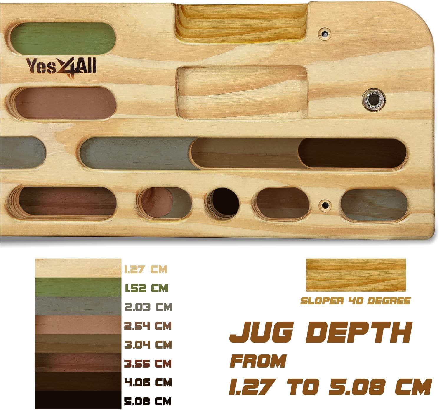 Yes4All Wooden Hang Board/Climbing Board for Doorway - Hand Strengthener Equipment for Training Finger, Grip and Pull Up
