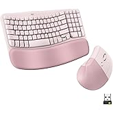 Logitech Wave Keys & Lift Vertical Mouse - Ergonomic Wireless Keyboard and Mouse Combo - with Cushioned Palm Rest, Easy-Switc