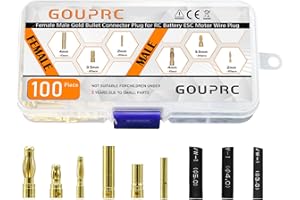 GOUP RC GOUPRC RC Bullet Connectors 2mm 3.5mm 4mm Female Male Gold Banana Bullet Connector Plug with Heat Shrink Tube for RC ESC Motor Battery Wire Plug (100PCS)