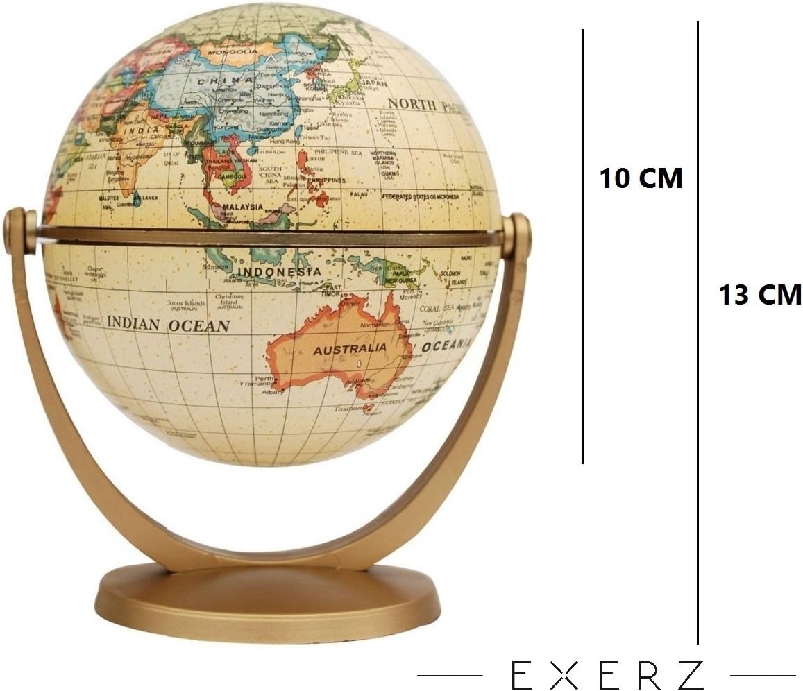 Exerz 10cm Antique Globe - Mini Globe - Vintage Colour Modern Map (Diameter: 10cm), 10cm Mini Antique Globe - Image 4