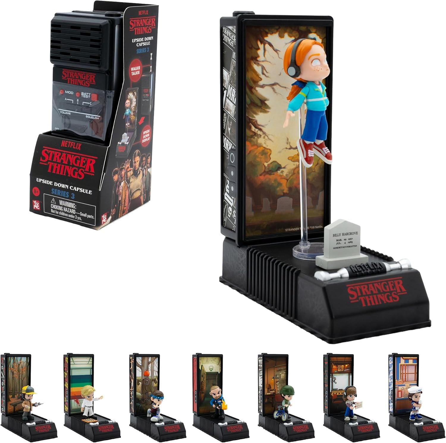 YuMe Stranger Things Walkie Talkie Collectable | Upside Down Capsule Series 3 Surprise Mini Figure & Display Stand | Netflix Merchandise | Kids, Adults & Series Fans Toy Gift | Get All 8 Characters