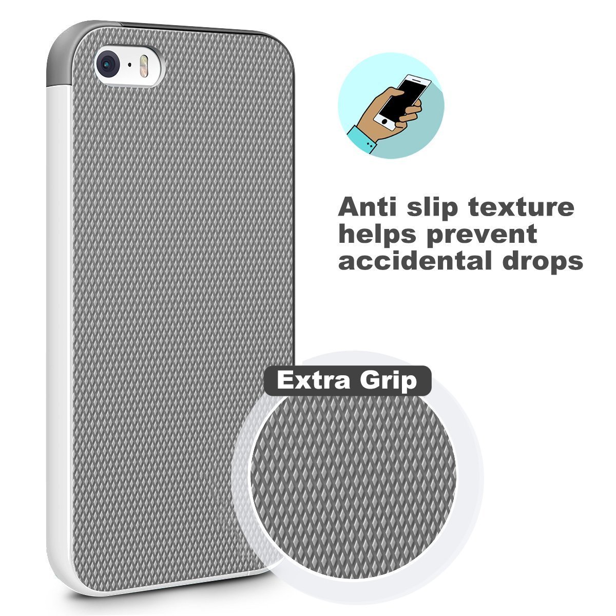 iPhone 5s / 5 / SE Case, LoHi Apple iPhone 5S Case [Dual Protection] Anti-Scratch Shockproof Bumper Case - Grey