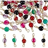 UNICRAFTALE 50Pcs 5 Colors Natural Gemstone Connectors Real 18K Gold Plated Double Loops Charm Connectors Round Link Charms for Necklace Bracelet Earring Jewelry Making
