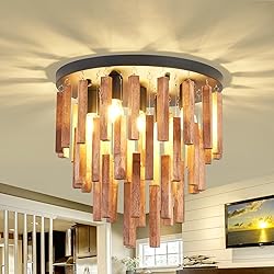 UOFUS 16.5inch 5-Light Rustic Wood Flush Mount