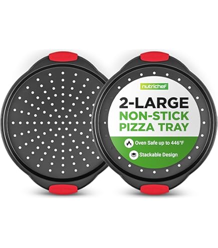 Walooza 2-Pack 13" Perforated Carbon Steel Pizza Pans - Oven Safe, PFOA Free, For Crispy Crust