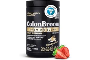 ColonBroom Premium Weight Management Supplement (Strawberry) - Colon Broom Psyllium Husk Fiber Powder Drink - Gluten Free, Non-GMO Colon Cleanse for Bloating Relief & Gut Health, 60 Servings