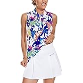 Soneven Women's Sleeveless Golf Top Floral Athletic Golf Wear Moisture Wicking Sleeveless Polo Quick Dry