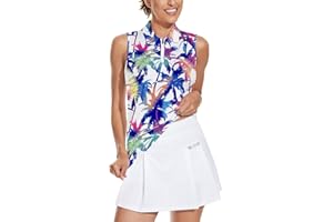 Soneven Women's Sleeveless Golf Top Floral Athletic Golf Wear Moisture Wicking Sleeveless Polo Quick Dry
