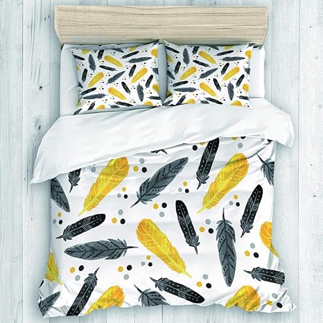 Amazon Xingaka 布団カバー シングル 3点セット 黒と黄色の羽を持つ水彩ファッション ベッド用 掛け布団 枕 カバー 洋式 和式兼用 寝具カバーセット オンライン通販