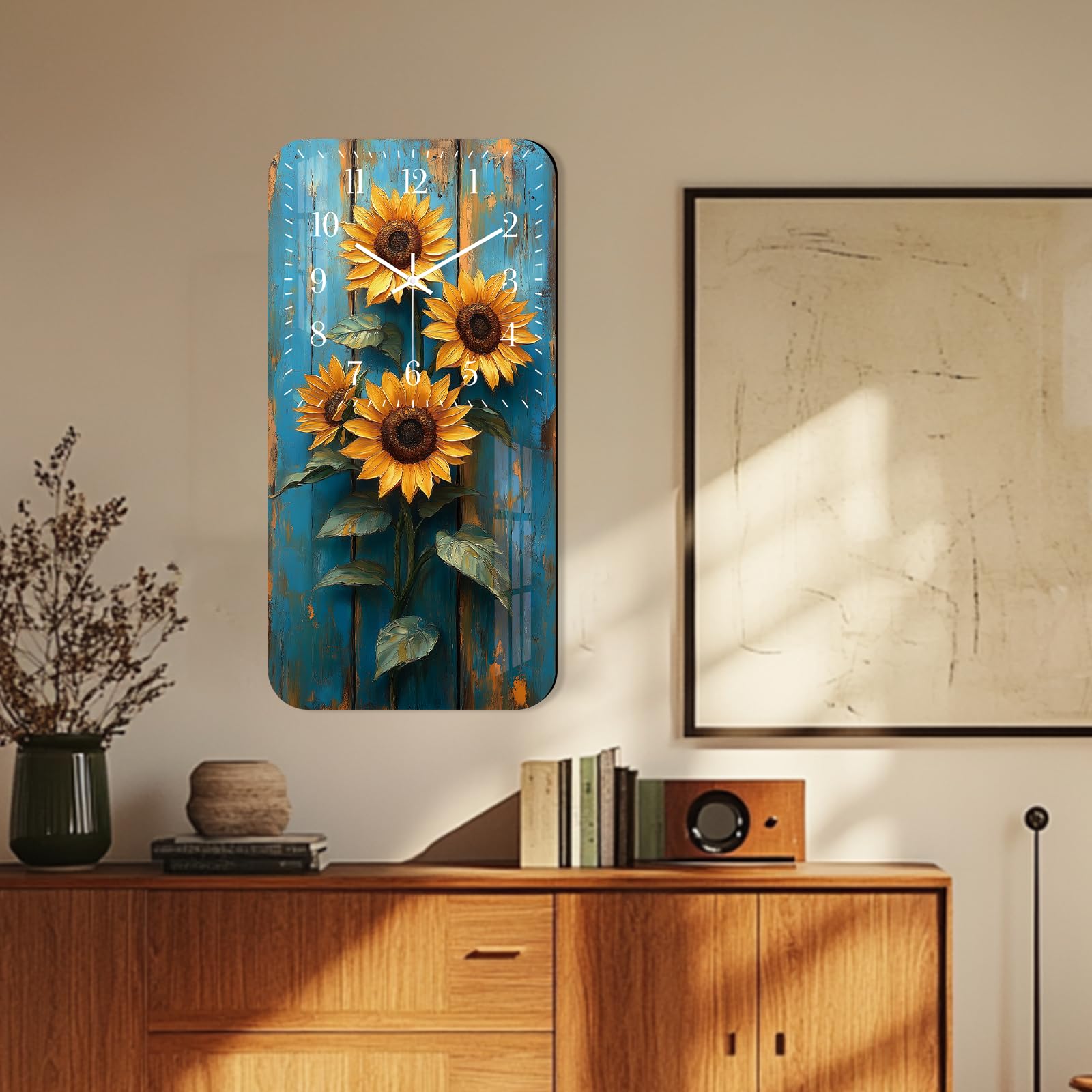 Condition photo showing New/Like New for vintage wall clock for living room 24 inch - flowers wall clocks battery operated - silent sunflower