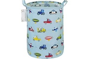 FANKANG Storage Basket, Nursery Hamper Canvas Laundry Basket Foldable with Waterproof PE Coating Large Storage Baskets for Kids Boys and Girls, Office, Bedroom, Clothes,Toys（Car）