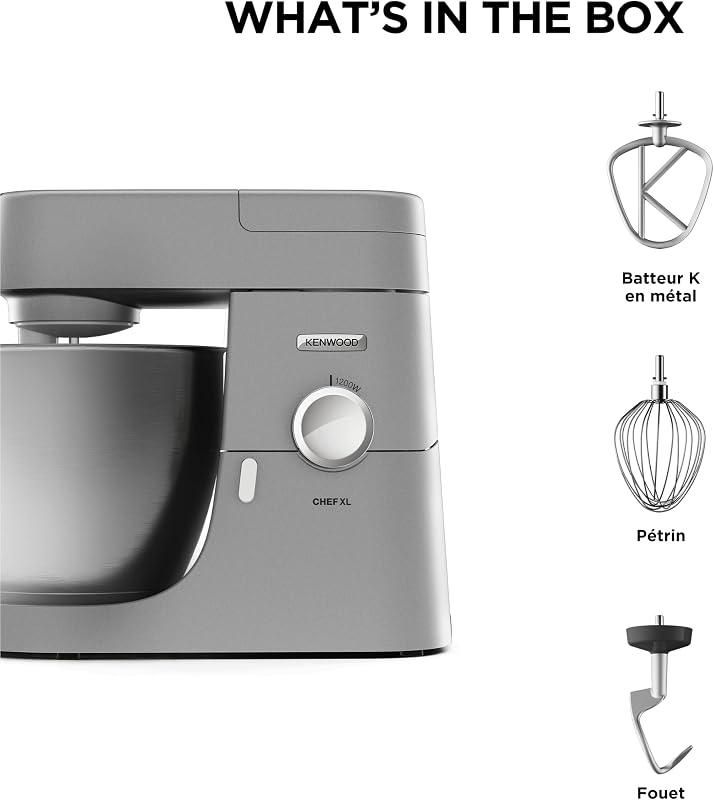 Chef XL - Robot Pâtissier 1200W 6,7L Bol en Acier Inoxydable Argent