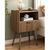 JOONEE Nightstand,Modern Bedside Table with Storage Drawer and Open Wood Shelf, for Living Room, Bedroom and Small Spaces, Accent Night Stand with Solid Wood Legs, Easy Assembly,Walnut Brown
