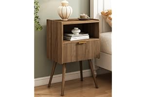JOONEE Nightstand,Modern Bedside Table with Storage Drawer and Open Wood Shelf, for Living Room, Bedroom and Small Spaces, Accent Night Stand with Solid Wood Legs, Easy Assembly,Walnut Brown