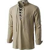ZEROYAA Men's Medieval Vintage Long Sleeve Lace Up Shirt Renaissance Costume for Halloween Viking Pirate Cosplay