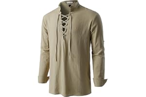 ZEROYAA Men's Medieval Vintage Long Sleeve Lace Up Shirt Renaissance Costume for Halloween Viking Pirate Cosplay