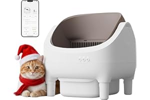 WARCAT Litter Box – Open-Top Design, Electric Automatic Self-Cleaning Cat Litter Box, Easy Odor Control, Smart APP, 15L Large Waste Bin, Trash Bags & Mat Included (Brown)