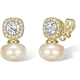 EVER FAITH Dainty Faux Pearl Earrings for Women, Elegant Cubic Zirconia Stud Earrings Wedding Bridal Jewelry for Bride Bridesmaid