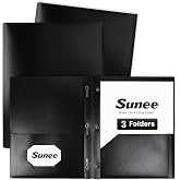 SUNEE 2 Pocket Folders with Prongs (3 Pack, Black) Plastic Folders with Pockets and Prongs Fit Letter Size, Poly Folders with Pockets for School Office Home Business