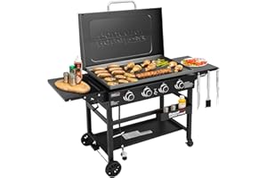 Royal Gourmet GB4000P 4 Burner Propane Gas Griddle with Hard Cover and Foldable Side Tables, 35-Inch Flat Top Grill with 766 Sq. In. Cooking Area for Backyard and Tailgating, Black