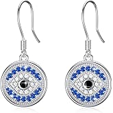 PEIMKO Evil Eye Dangle Earrings Sterling Silver Greek Evil Eye Drop Earring Turkish Eye Protection Jewelry Gift for Women