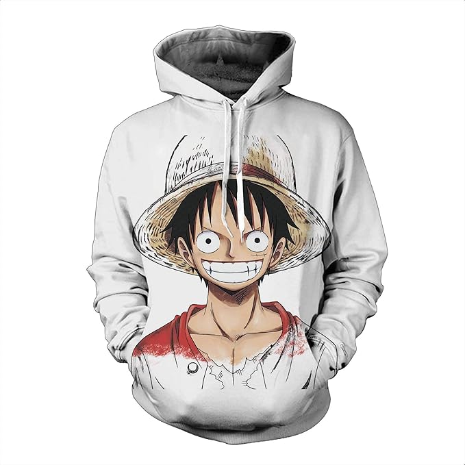 Minei Anime One Piece Monkey D. Luffy 3D Hoodies Cartoon Pullover Sweatshirt Pocket Blouse Tops 