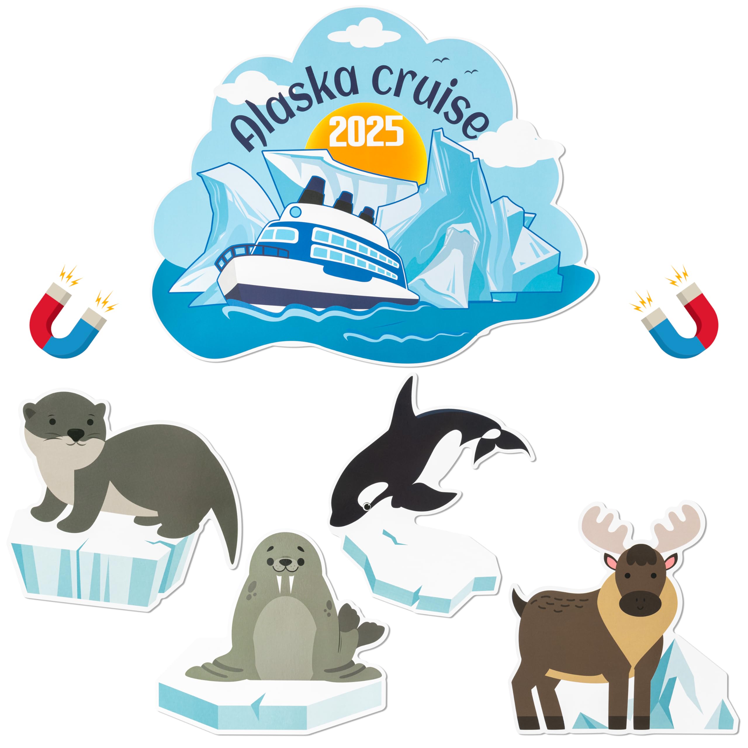 Photo 1 of JAPBOR 5PCS Cruise Door Magnet, Alaska Cruise Refrigerator Car Ship Magnetic Decal, Alaskan Themed Magnets Door Decoration, Whale Sea Lion Reindeer Fridge Magnetic Stickers for Carnival Party Decor
