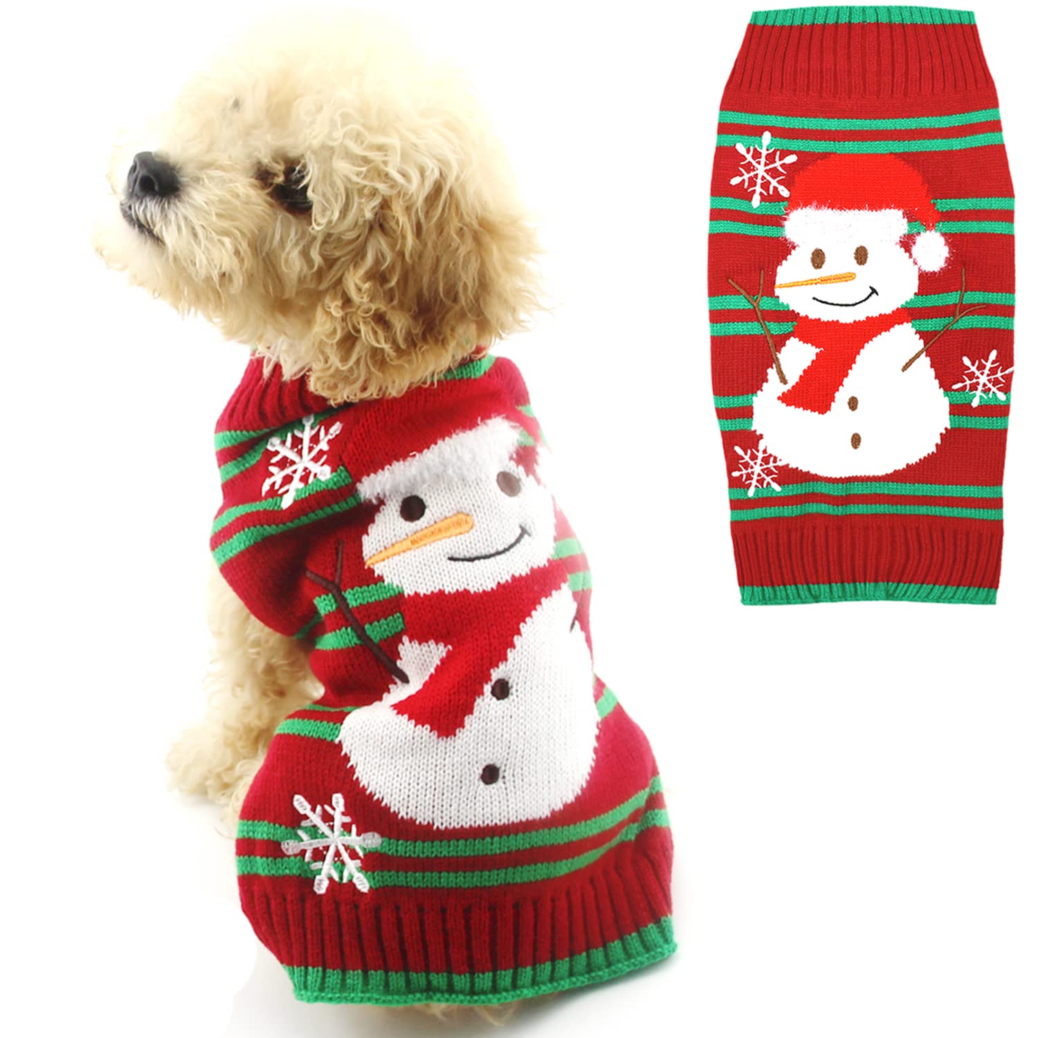 DELIFUR Snow Snowman Sweater Xmas Dog Holiday New Year Christmas Pet Clothes for Small Dog and Cat (Snowman, XL)